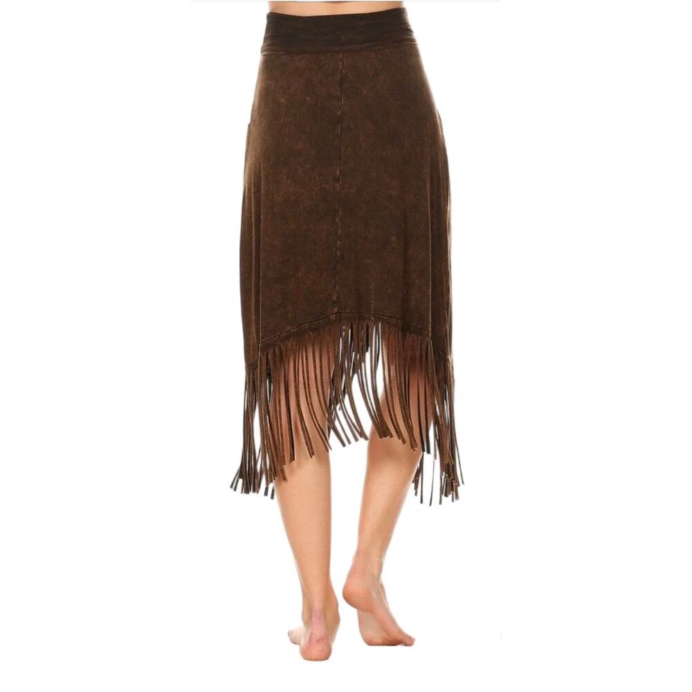 Brown Asymmetrical Maxi Skirt Boho Festival Cowgirl Western Foldover Waist Large - Picture 7 of 7